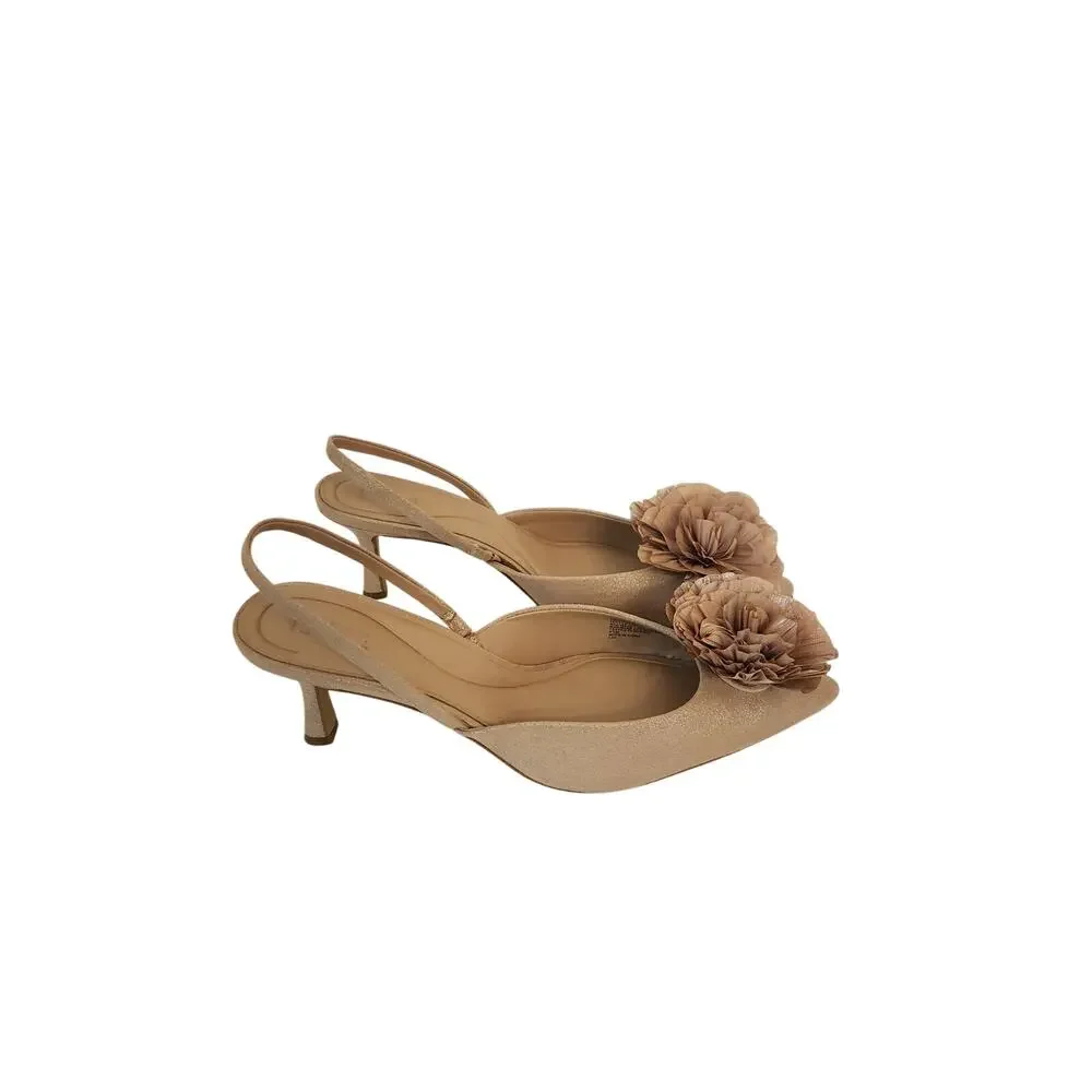 INC Concepts Women's Gelila Halter Back Pumps Floral Detail Nude Slingback 9.5